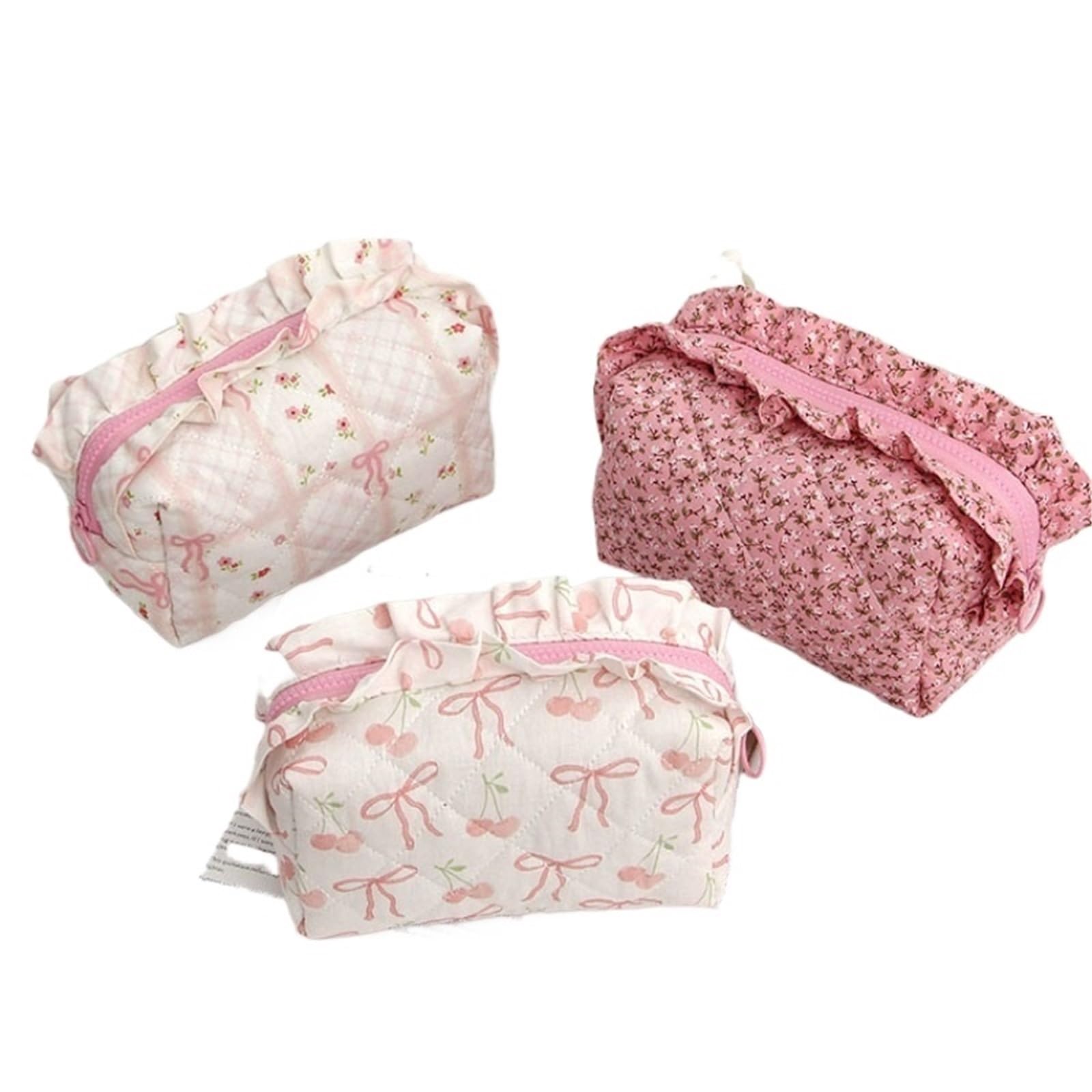 Borsa for il trucco con stampa rosa for donna, grande capacità, organizer for cosmetici trapuntato, borsa da viaggio, toilette portatile per articoli da toeletta(Mix)