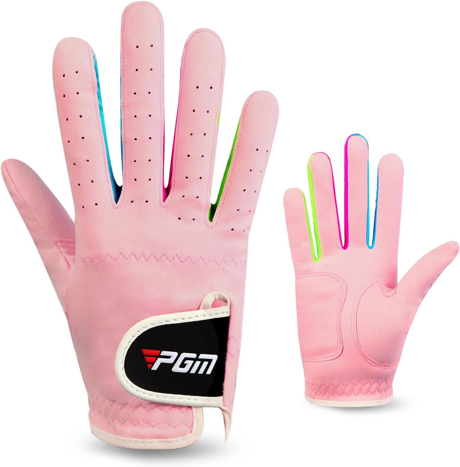 PGM Kids Youth Junior Toddler Boys Girls Golf Gloves Microfiber Synthetic Gloves for Left Hand Right Hand Golf Gloves White/Pink Age 4-12