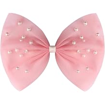 Jumbo Pearl Lace Handmade Bow Hair Clips for Girls Elegant Vintage Hair Accessories for Halloween, Easter, Christmas, Birthday & Wedding-Pink