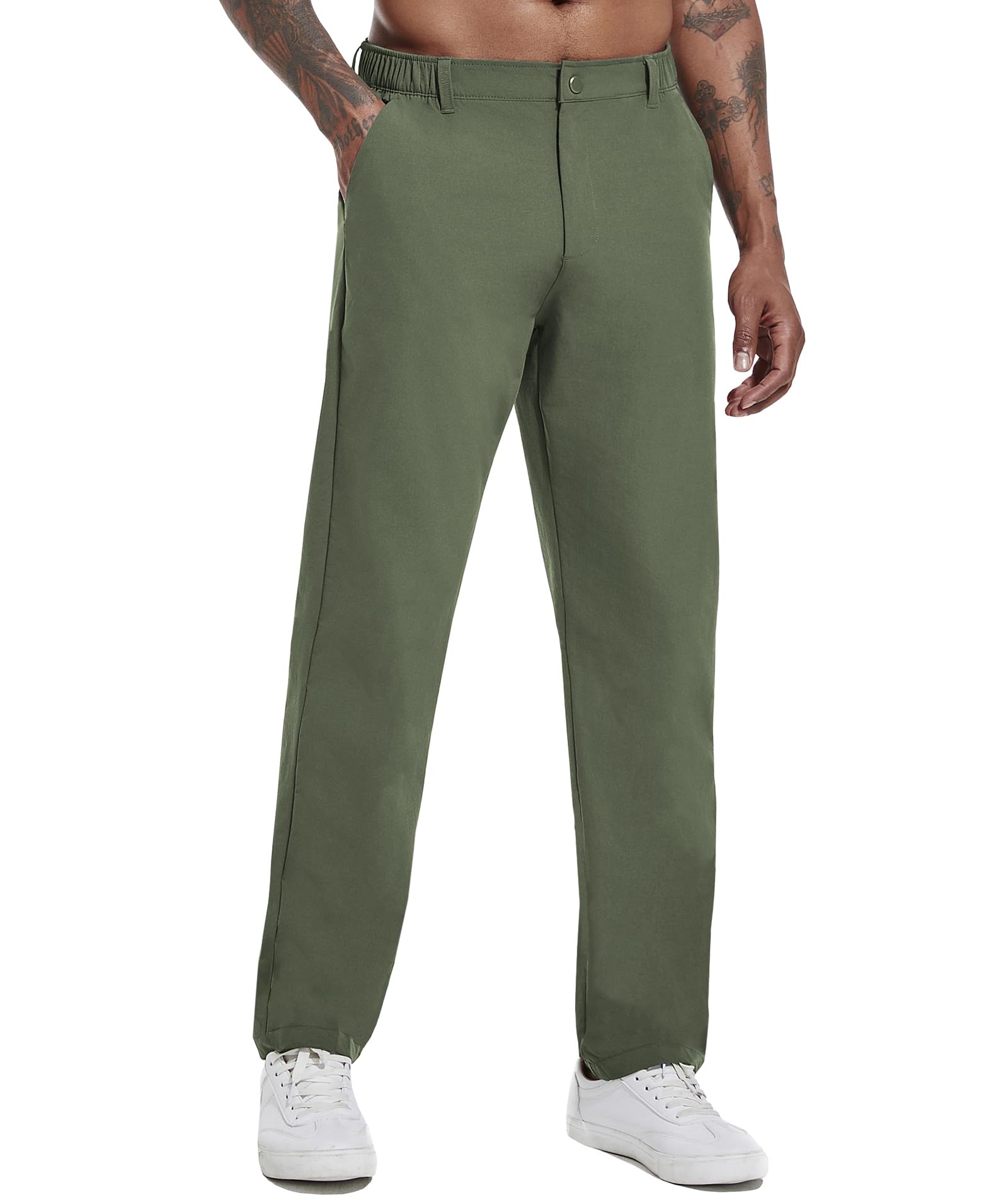 HIBETYMen's 4-Way Stretch Golf Trousers with 5 Pockets Lightweight Quick Dry Comfort Casual Travel Trousers