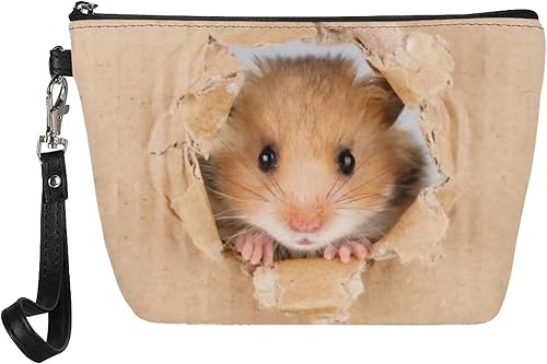 Miniatura 1 de GIFTPUZZ Bolsa de cosméticos portátil para mujer, bolsa de aseo de piel sintética, bolsa de maquillaje de viaje, estuche organizador, Hámster beige