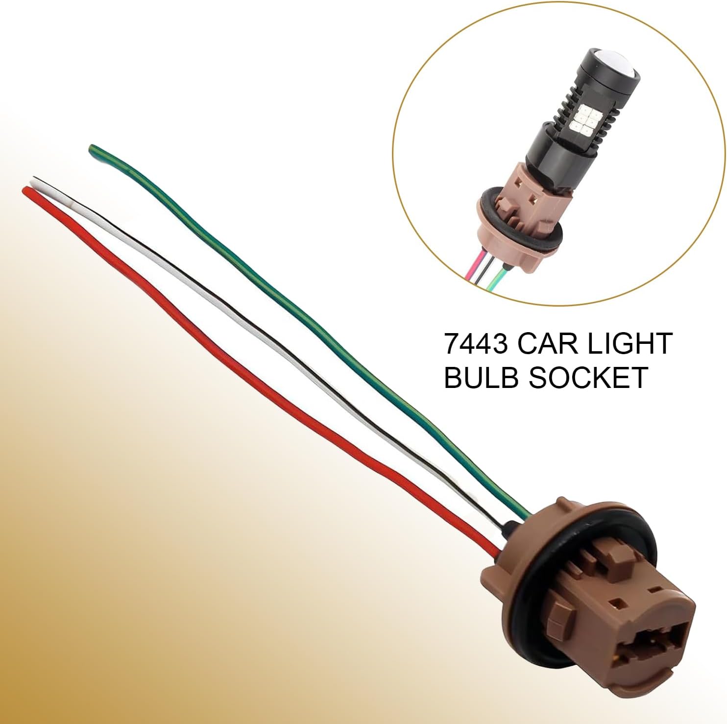 Pack-2 Automotive 7443 Brake Light Bulb Holder, Socket Pigtail Harness Connector, Waterproof Insulation Plastic Female Adapter, for 7443/T20 Bulb Mounting Assembly (Multicolored)
