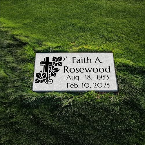 Legacy Headstones Custom Engraved Grey Granite Headstone | Personalized Memorial Grave Marker with Design Option 16x8x3