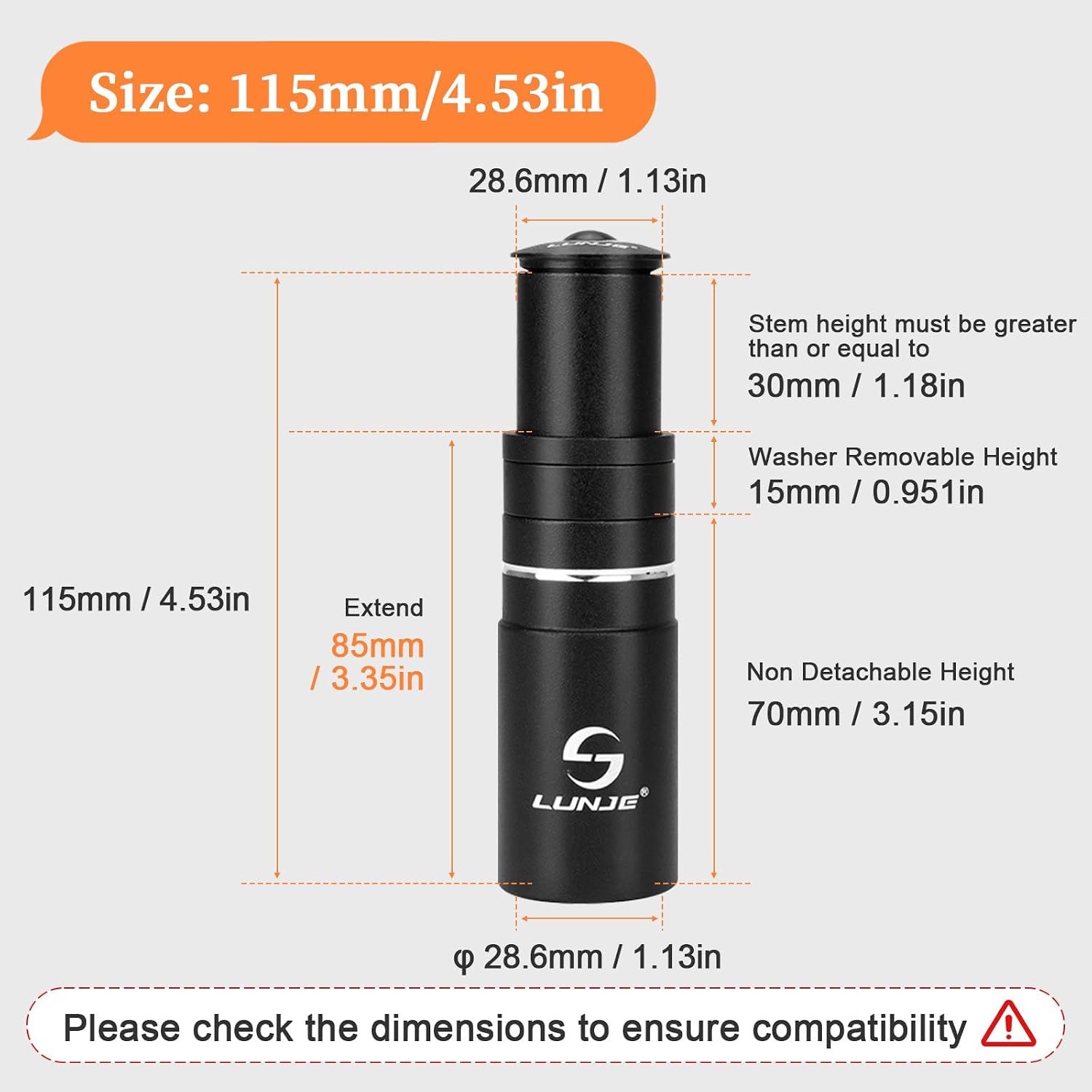 ROADNADO Bike Stem Riser Extender Handlebar Riser 1-1/8" 28.6mm | 6061-T6 Aluminum Alloy Fork Stem Adapter, Easy to Install, Suitable for Mountain Bike, Road Bike, MTB, BMX, Ebike