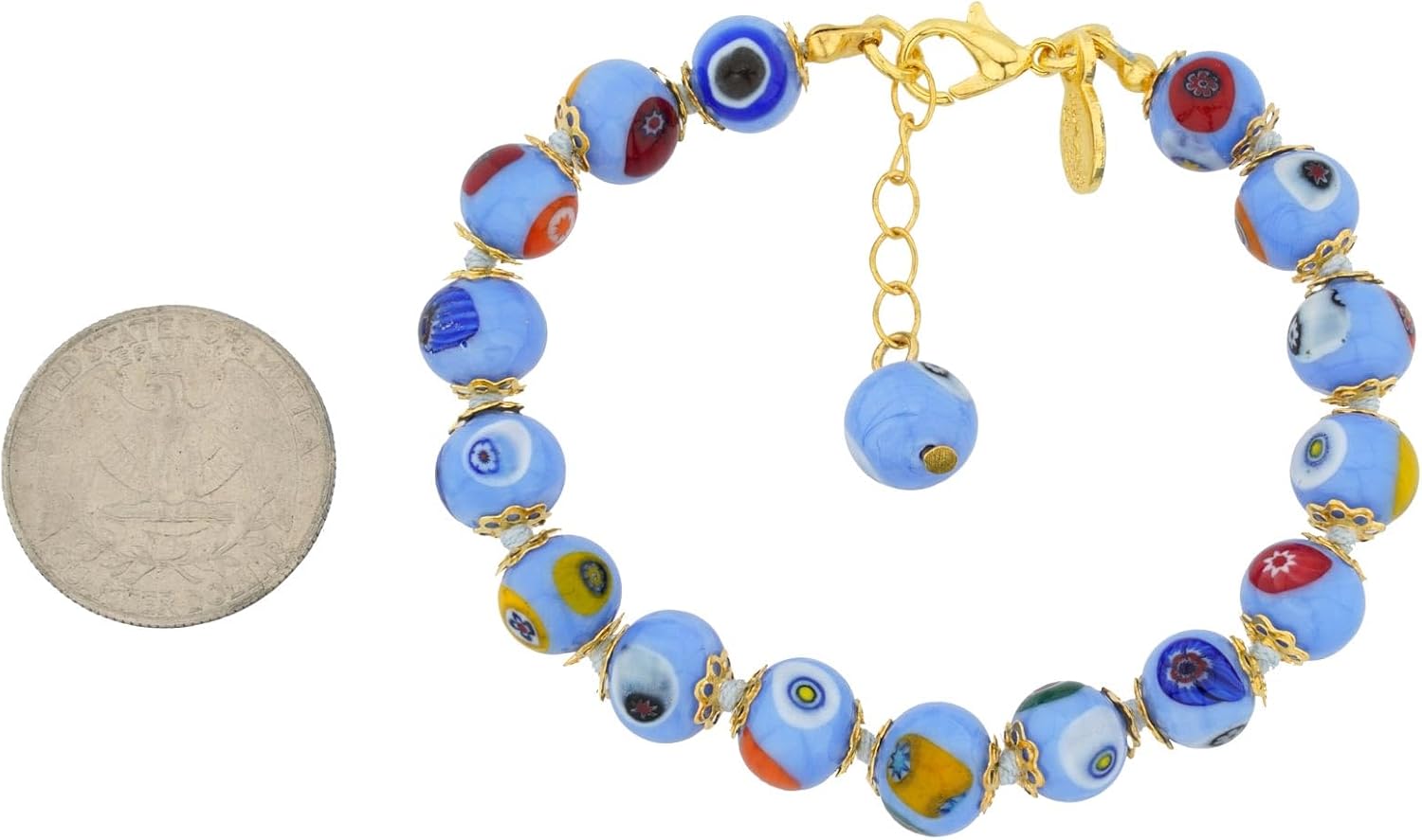 Glass Of Venice Murano Glass Bracelet Italian Millefiori - Periwinkle Blue Mosaic Beads Handmade Blown Glass - Murano Glass Bracelets for Women - Image 6