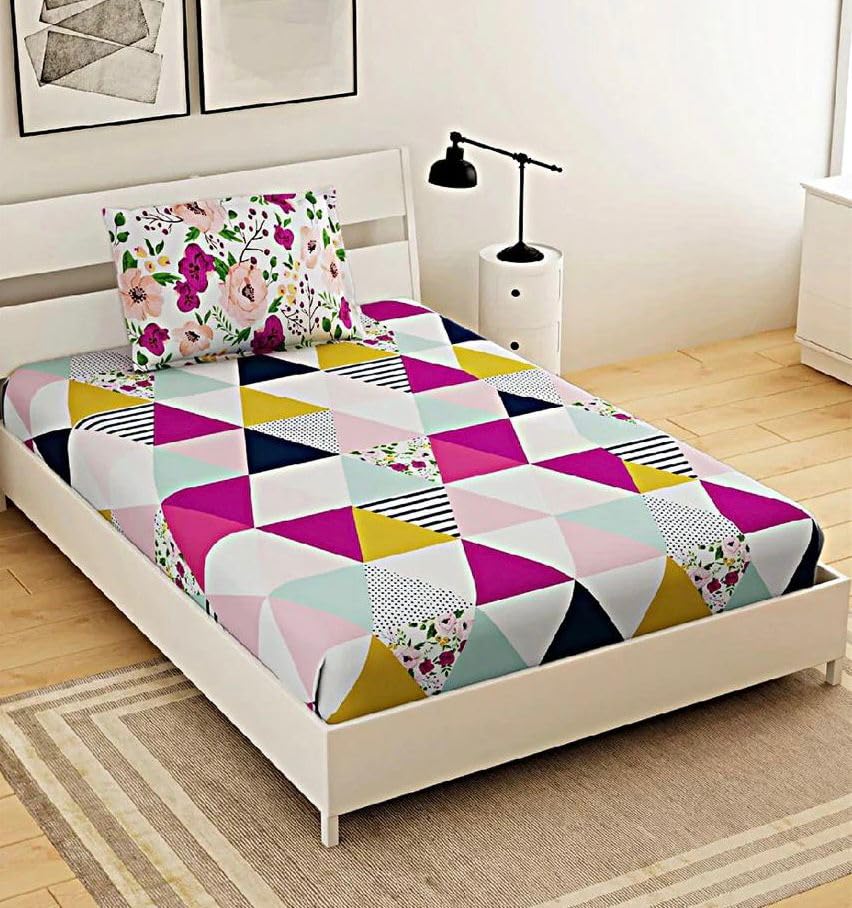 PRISCILLA Glace Cotton 200 TC All Round Elastic Fitted Bedsheet for Single Bed with 1 Pillow Cover Fits Upto 6 inches Mattress - Super Soft, Breathable, Wrinkle Free - 72x48 Inches, Design14 (B0D9D8BMKC) Amazon Price History, Amazon Price Tracker