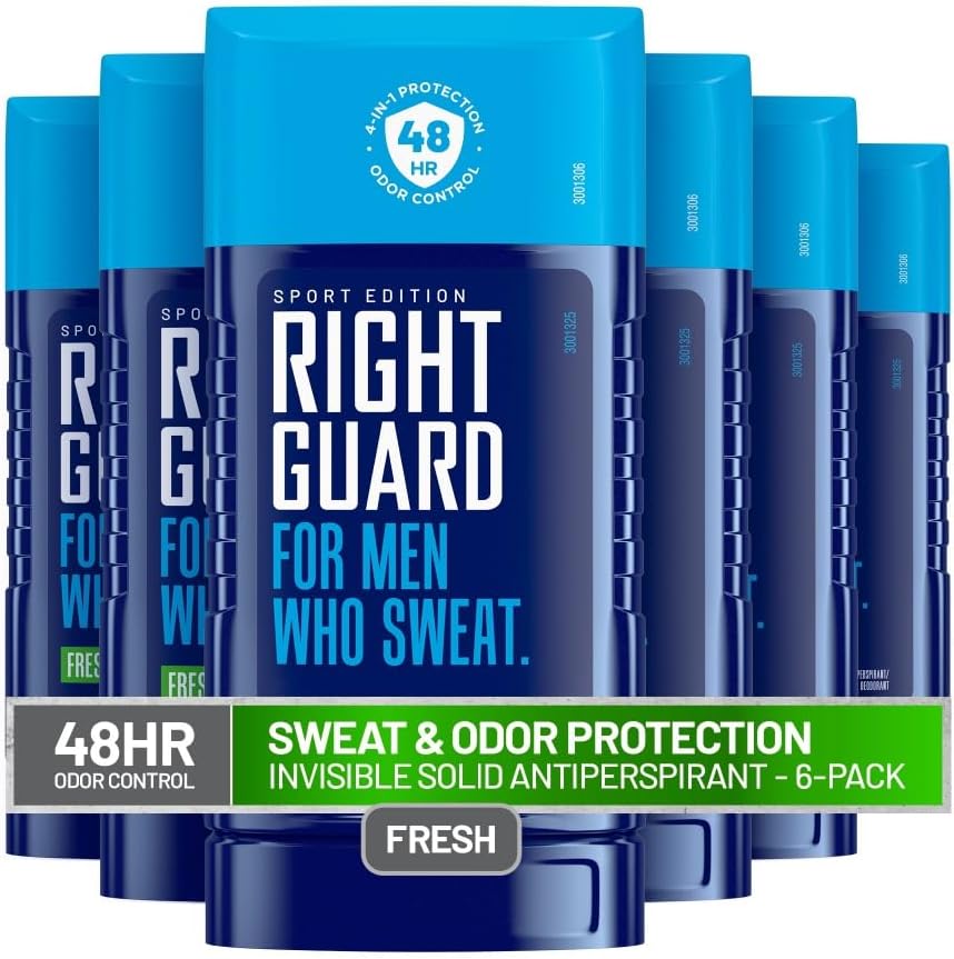 Sport Fresh Scent Antiperspirant & Deodorant Invisible Solid - 4-in-1 Deodorant For Men, Blocks Sweat, 48-Hour Odor Protection, Quick-Drying, & Long-Lasting, 2.6 oz (6 Pack)