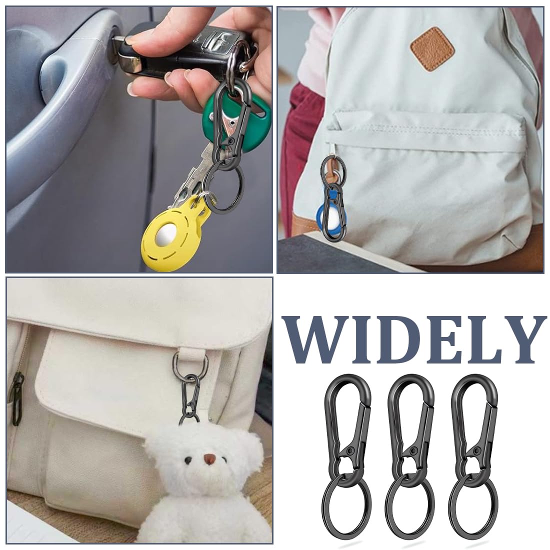 3 Moschettoni Portachiavi In Metallo - Grigio/Nero - Per Zaini, Chiavi, Campeggio - Non Per Arrampicata - Foto 11