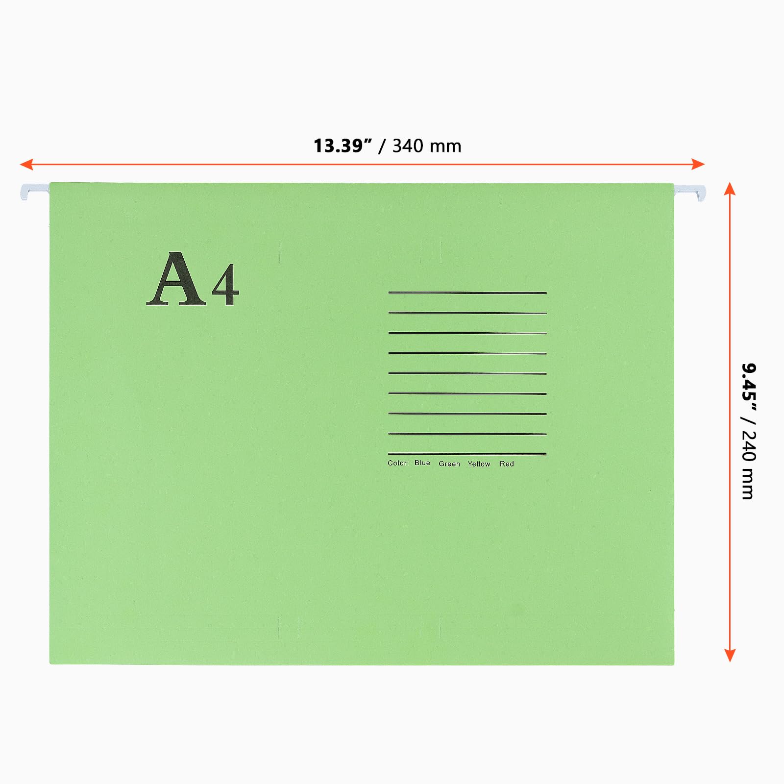 SINJEUN 40 cartelle sospese in formato A4, 4 cartelle portadocumenti da appendere, divisori per schedario per organizzare l'organizzazione, arancione, giallo, blu, verde