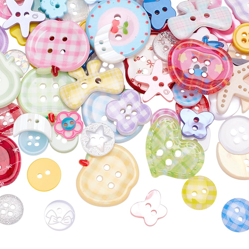 arricraft 90 Pcs Colorful Assorted Plastic Buttons, 9 Styles 2 and 4 Holes