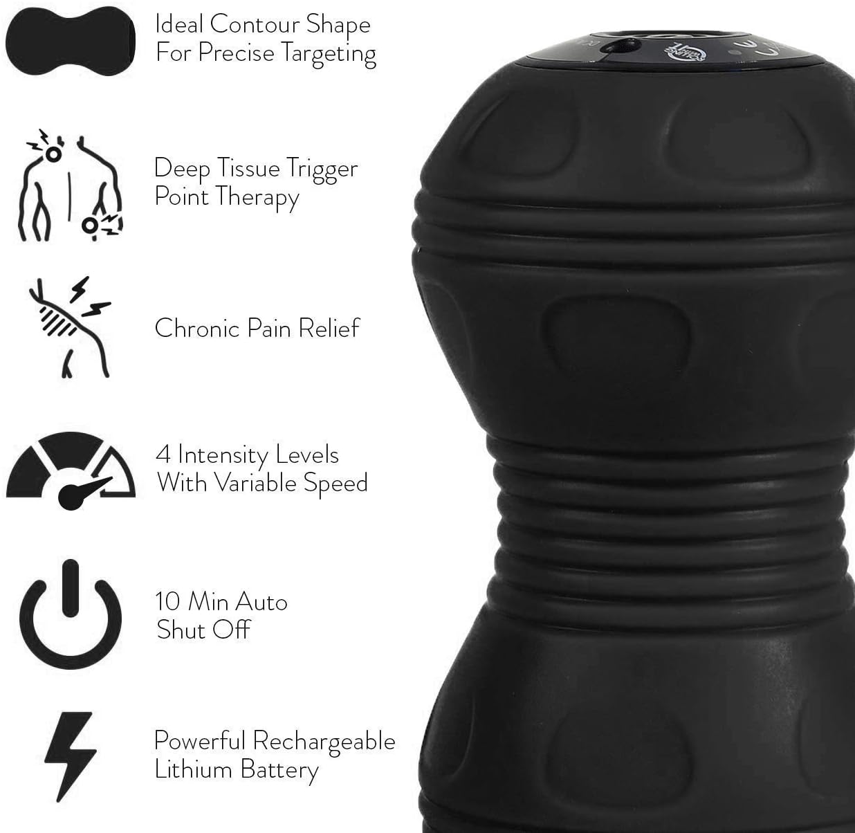 Rolling With It Vibrating Peanut Massage Ball - Deep Tissue Trigger Point Therapy, Myofascial Release - Handheld, Cordless - 4 Intensity Levels - Dual Lacrosse Ball Vibration Massager (Black)