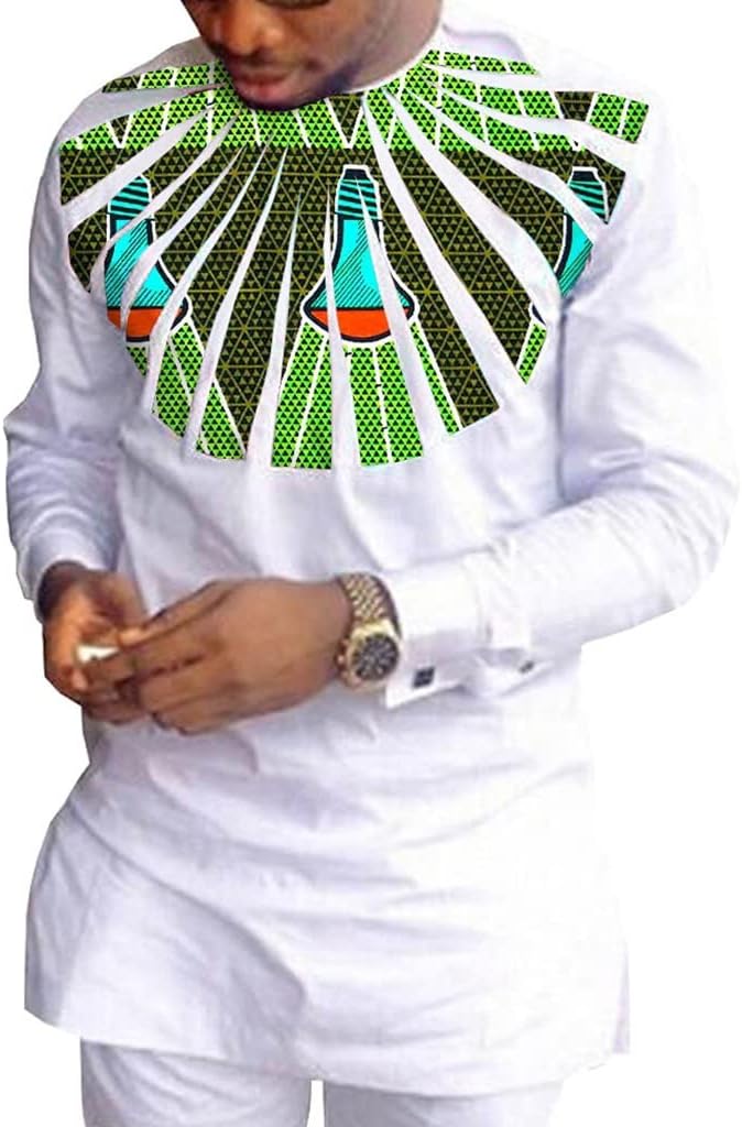 Mens African Traditional 2 Piece Outfits Dashiki Shirt Trousers Clothes Tracksuit Long Sleeve Top and Pants Sets Wear