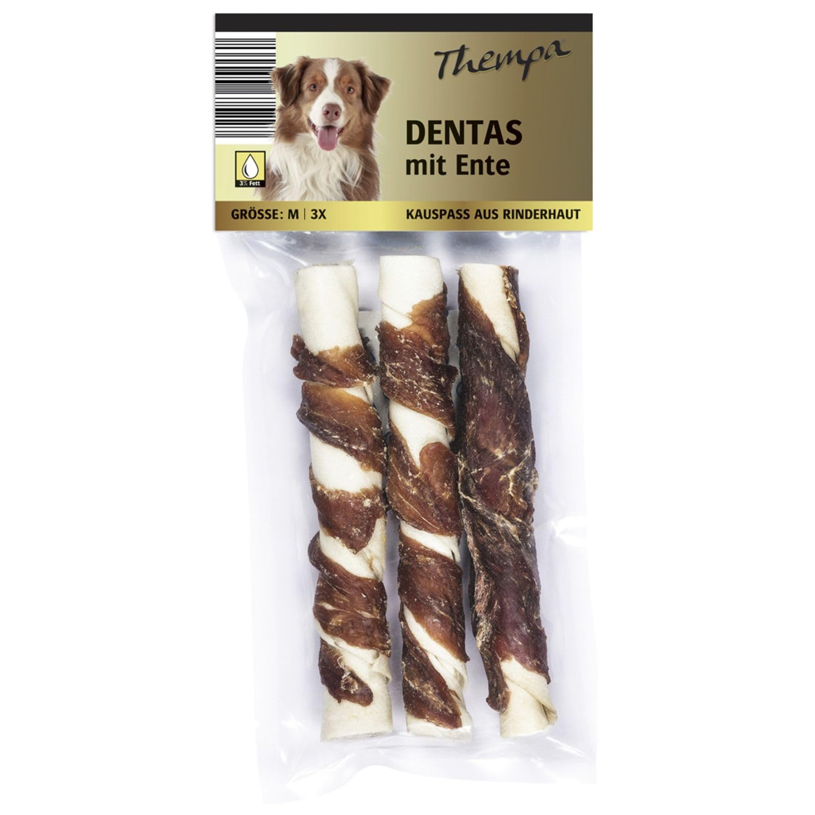 Thempa Denta Kaurollen 24x120 g Rinderhaut Ente Hundesnack 2880 g Premium