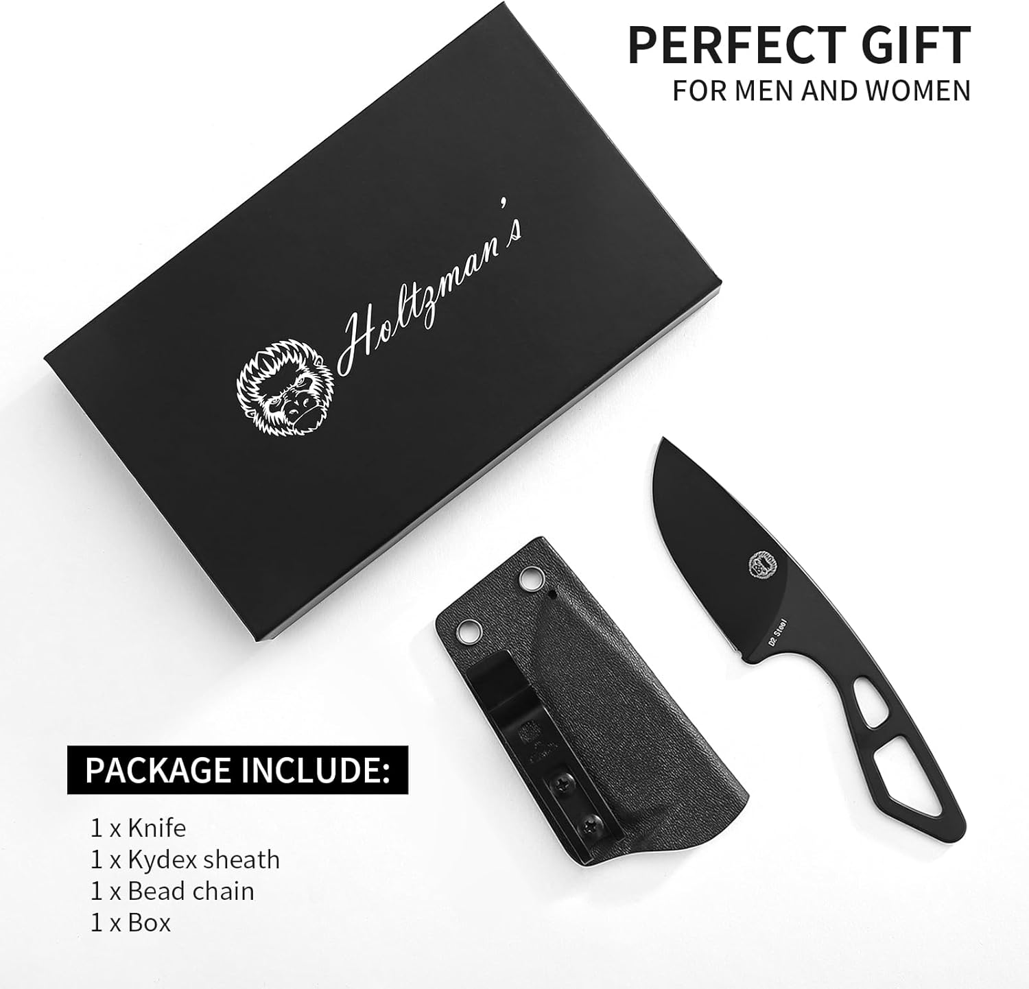 Holtzman's Gorilla Survival Snakebite Fixed Blade Utility Knife with D2 Sheath and Belt Clip - Ideal for EDC, Camping, Hiking, and Outdoor Use