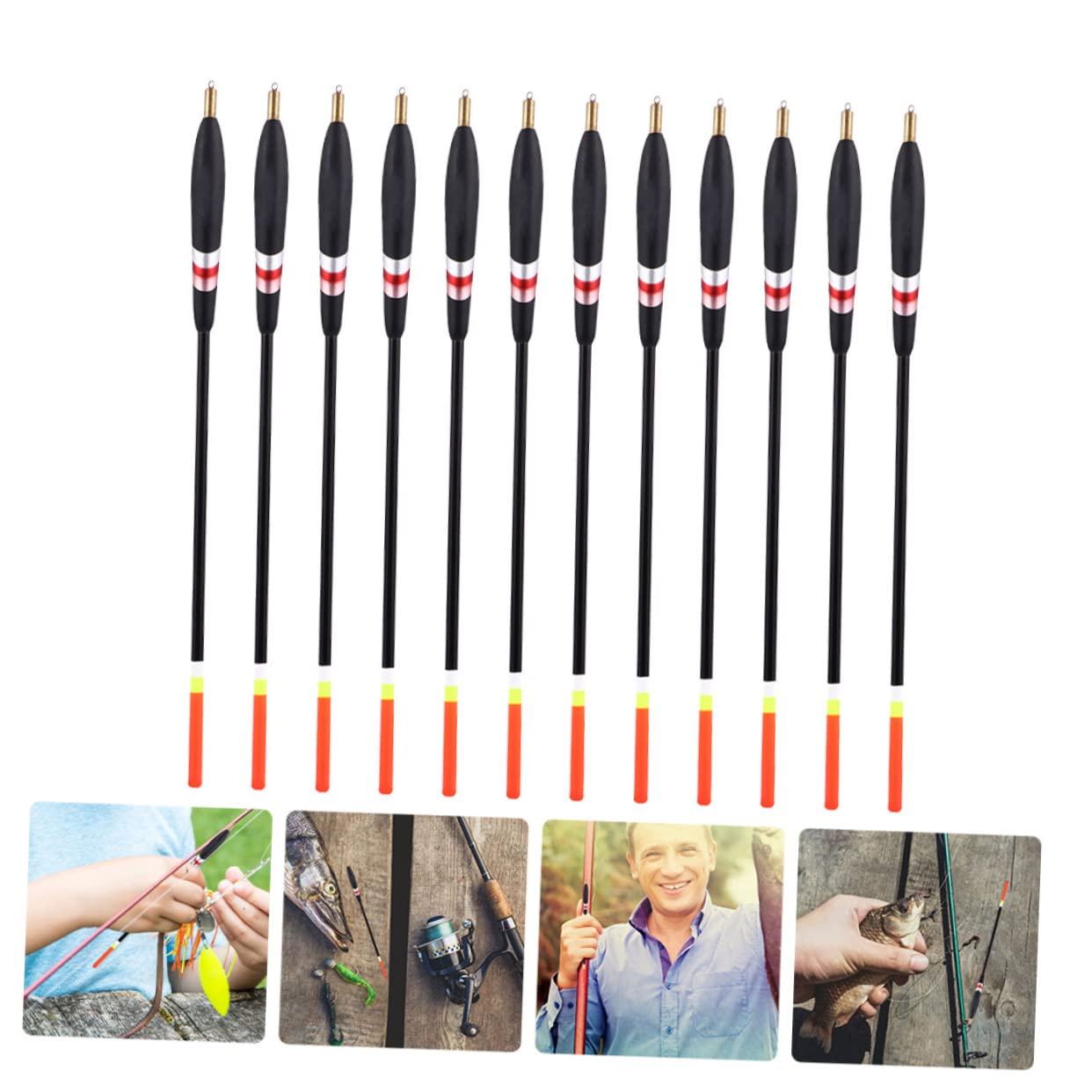 SUPVOX 4 Set di Galleggianti da Pesca Confezione da 12 in Legno Attrezzatura da Lago Esca per Carpe Accesso alla Pesca 12 Pezzi*4