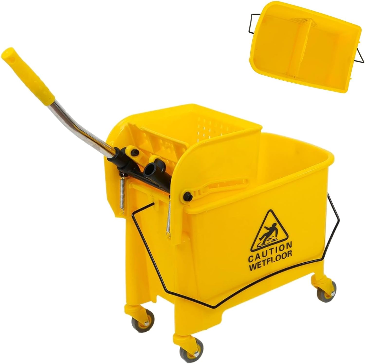 Commercial Mop Bucket on Wheels, 20L Gallon Side Wringer Combo Mop and Bucket with Sturdy Wringer Set for Home Tandem Mopping Bucket,Combo Cart Set for Restaurant Home Floor Cleaning,Durable