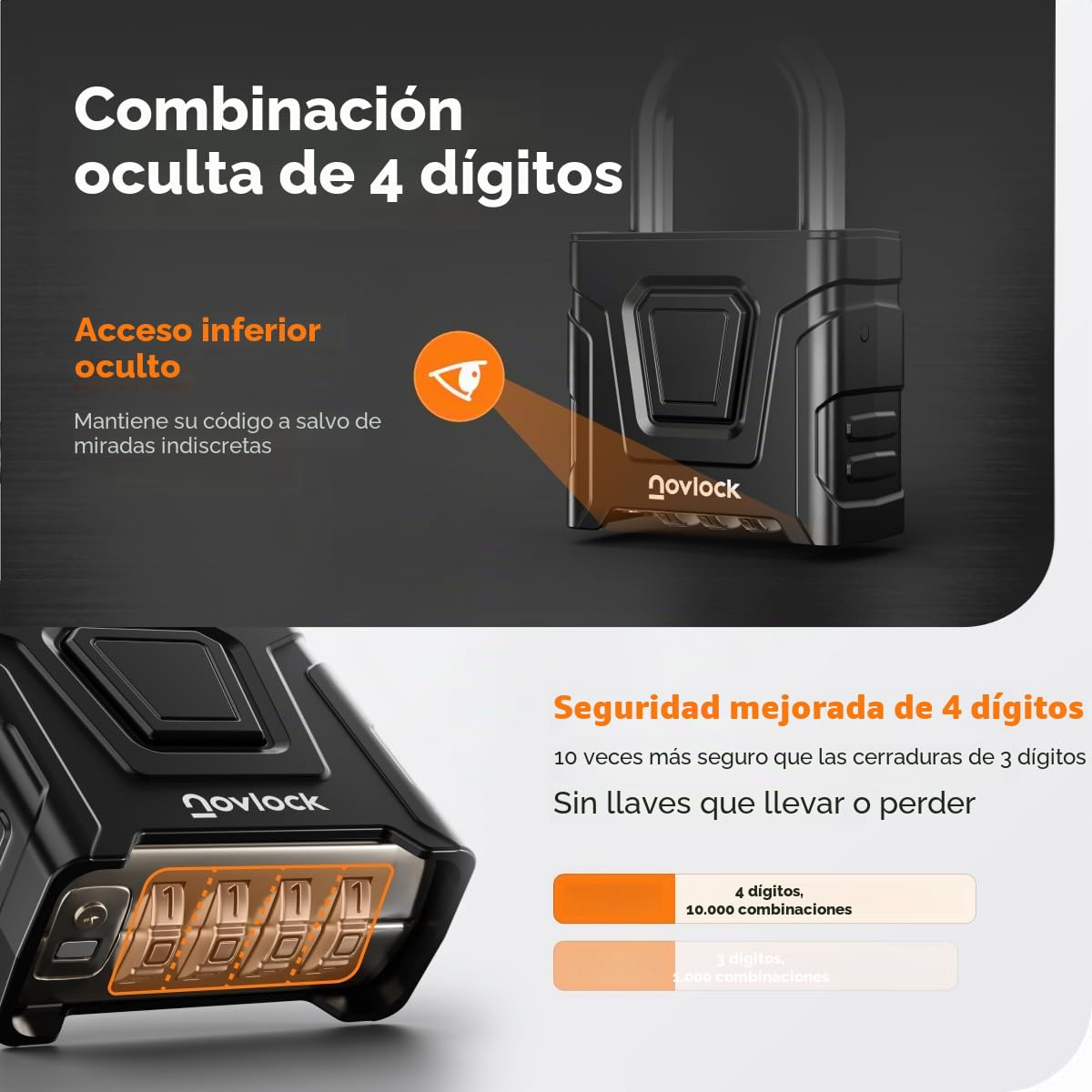 Candado de combinación de alta resistencia para exterior – impermeable, arco de 8 mm resistente al corte – para portones, vallas, cobertizos, trasteros, taquillas y armarios – pack de 1, negro
