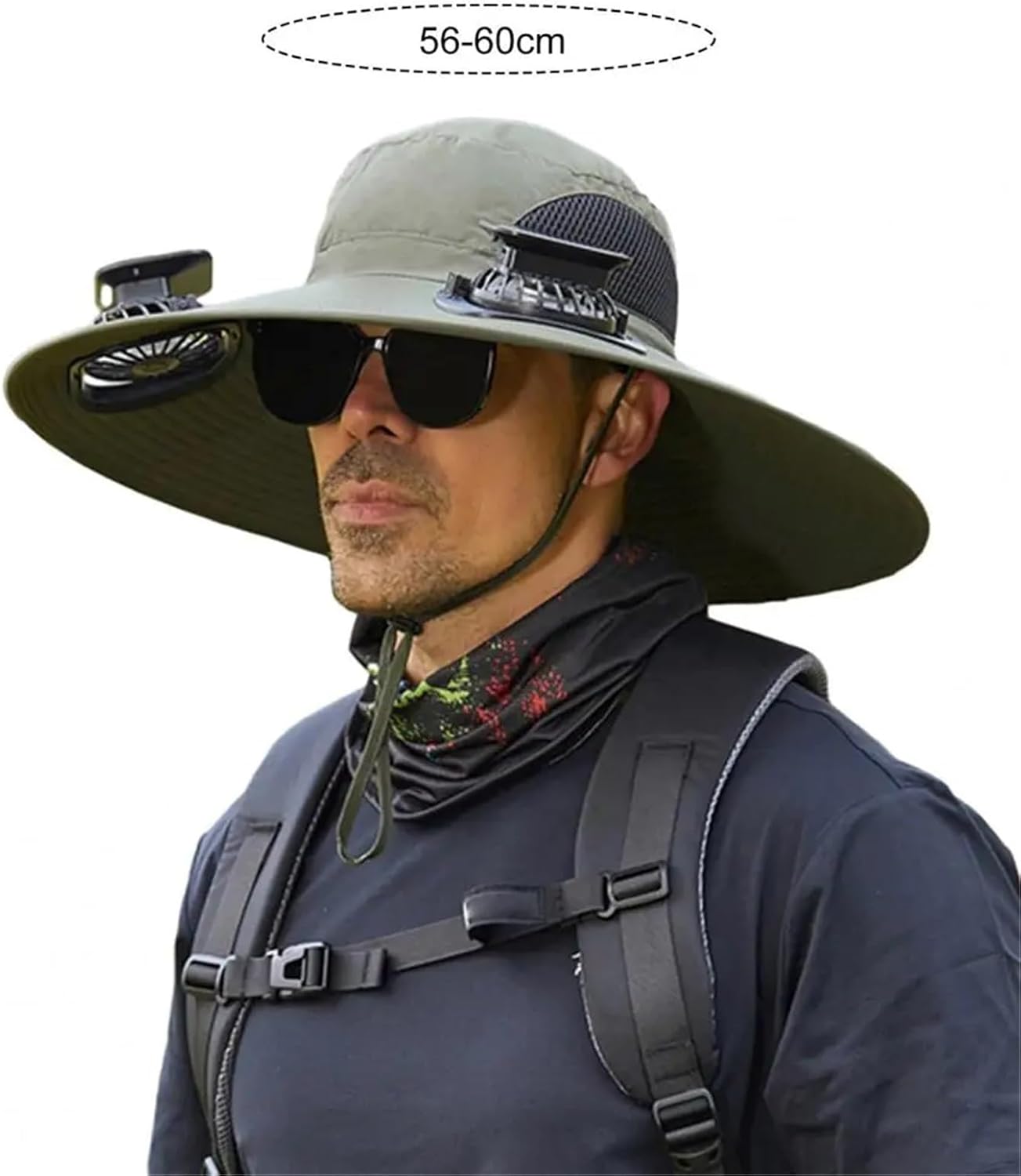 Outdoor Wide Brim Sun Hat with Fan Solar Fan Outdoor Fishing Hat Solar USB Adjustable 1Pcs