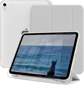 Slim Case for iPad Air 11 Inch M4/M3/M2, 2026/2025/2024, iPad Air 5th/4th Generation 10.9 Inch with Pencil Holder, Trifold Stand Cover with PC Translucent Back, Auto Sleep/Wake, Gray