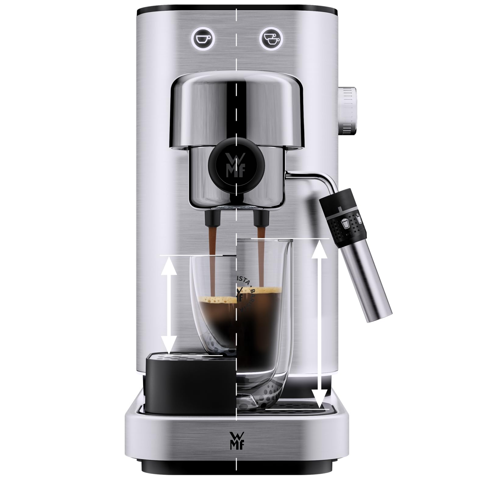 WMF Lumero Siebträgermaschine Espressomaschine Edelstahl 15 bar Thermoblock Milchaufschäumdüse 2 Tassen LED