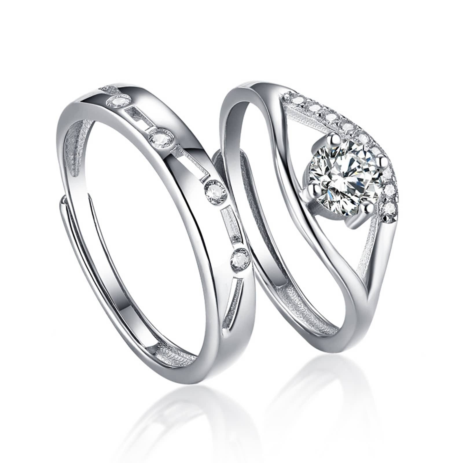 Anillo Hombre Acero Inoxidable, Alianzas Boda Plata de Zirconia Ojo Hueco Anillo Ajustable Anillo de Pareja de Regalo Talla