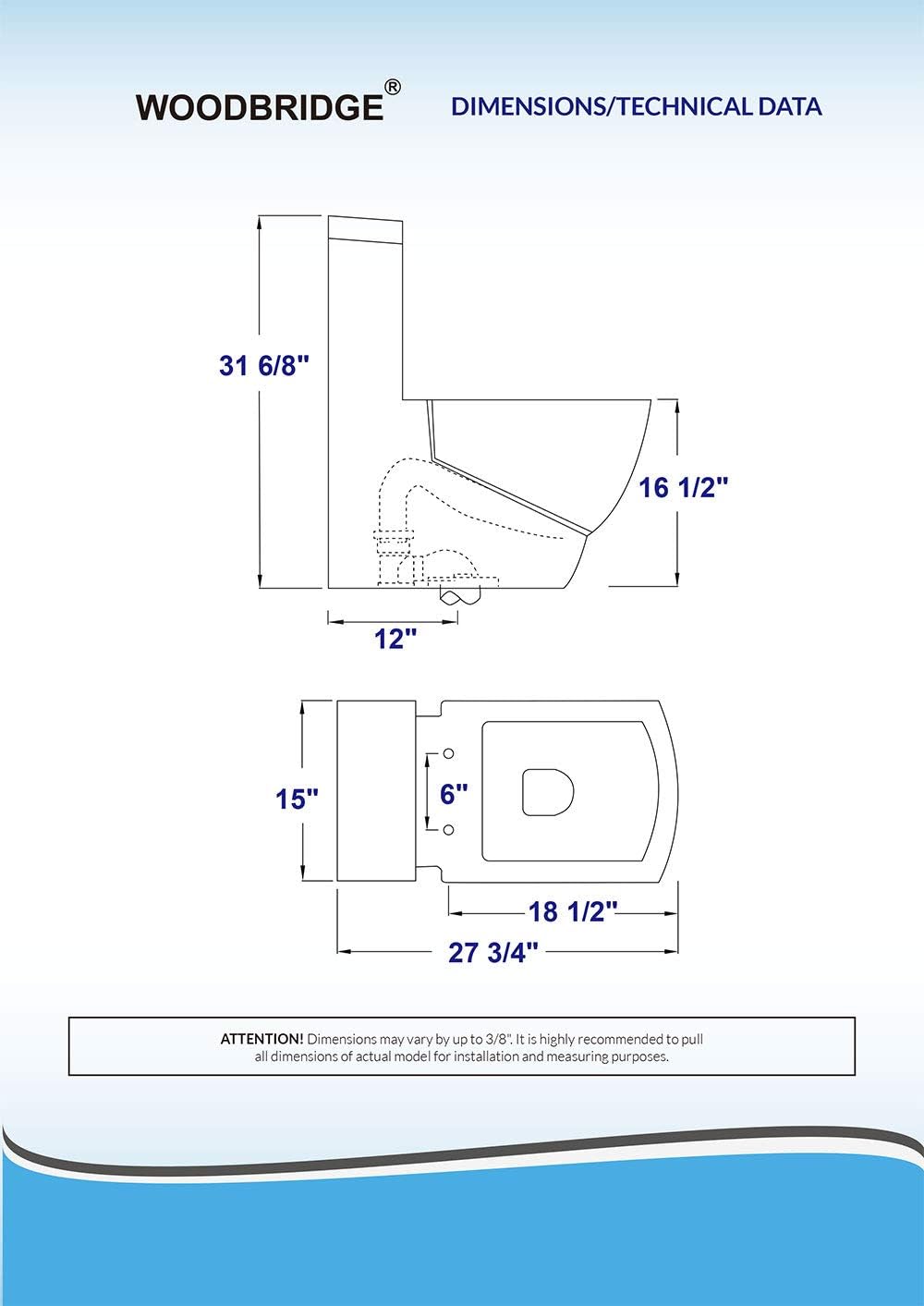 WoodBridge T-0020 Dual Flush Elongated One Piece Toilet with Soft Closing Seat, Deluxe Square Design | White B0920 - - 