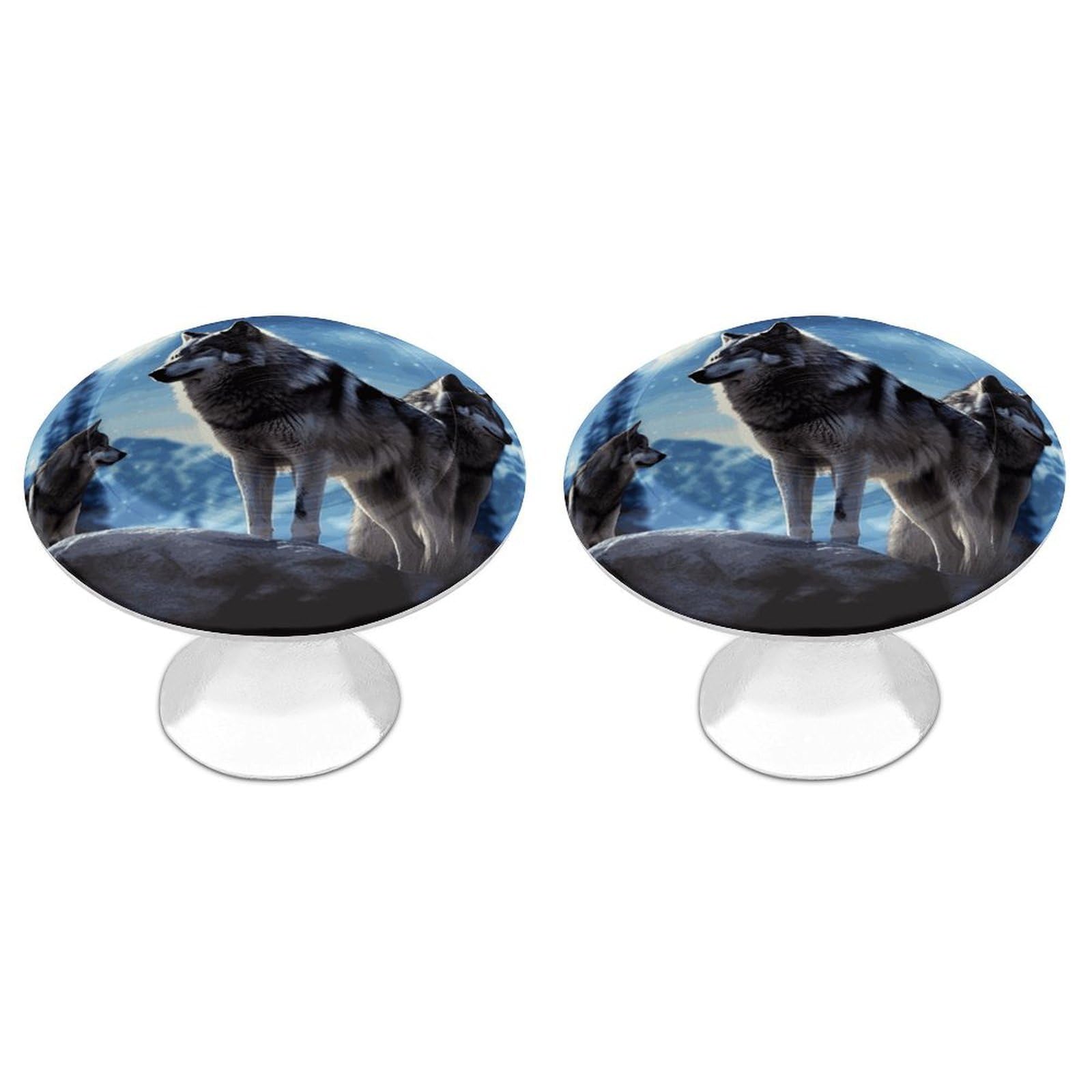 Fodpand White 2 Pack Cabinet Knobs 1.1 Inch Single Hole Drawer Pulls Handles Decorative Wolfs Furniture Knobs For Dresser Kitchen Bathroom Cupboard Wardrobe Vanity Closet Door Hardware