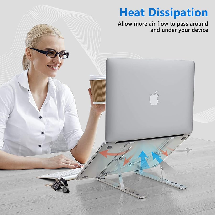 Image of Universal Laptop Stand, Adjustable Height, Multi-Angle Ventilation, for Laptops up to 15.6 Inch, Silver