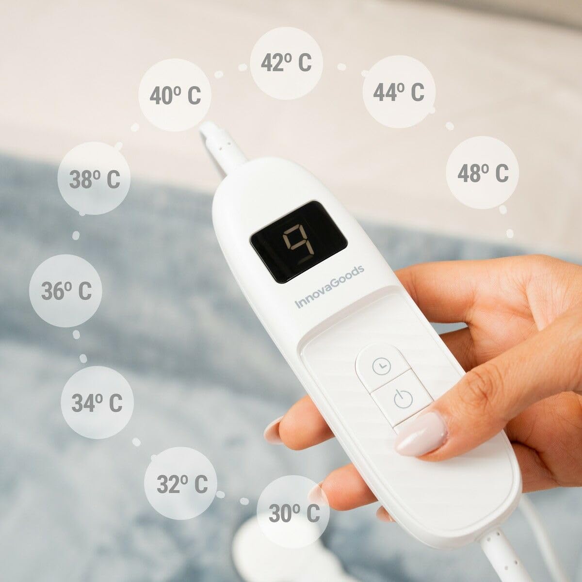 InnovaGoods® Manta electrica 160 W, Manta Calefactor Aterciopelado con Grosor Aprox. 1cm, Manta Sofa con 9 Niveles de Temperatura, Temporizador, Temperatura máx.: 47 ºC (+/-5 ºC)