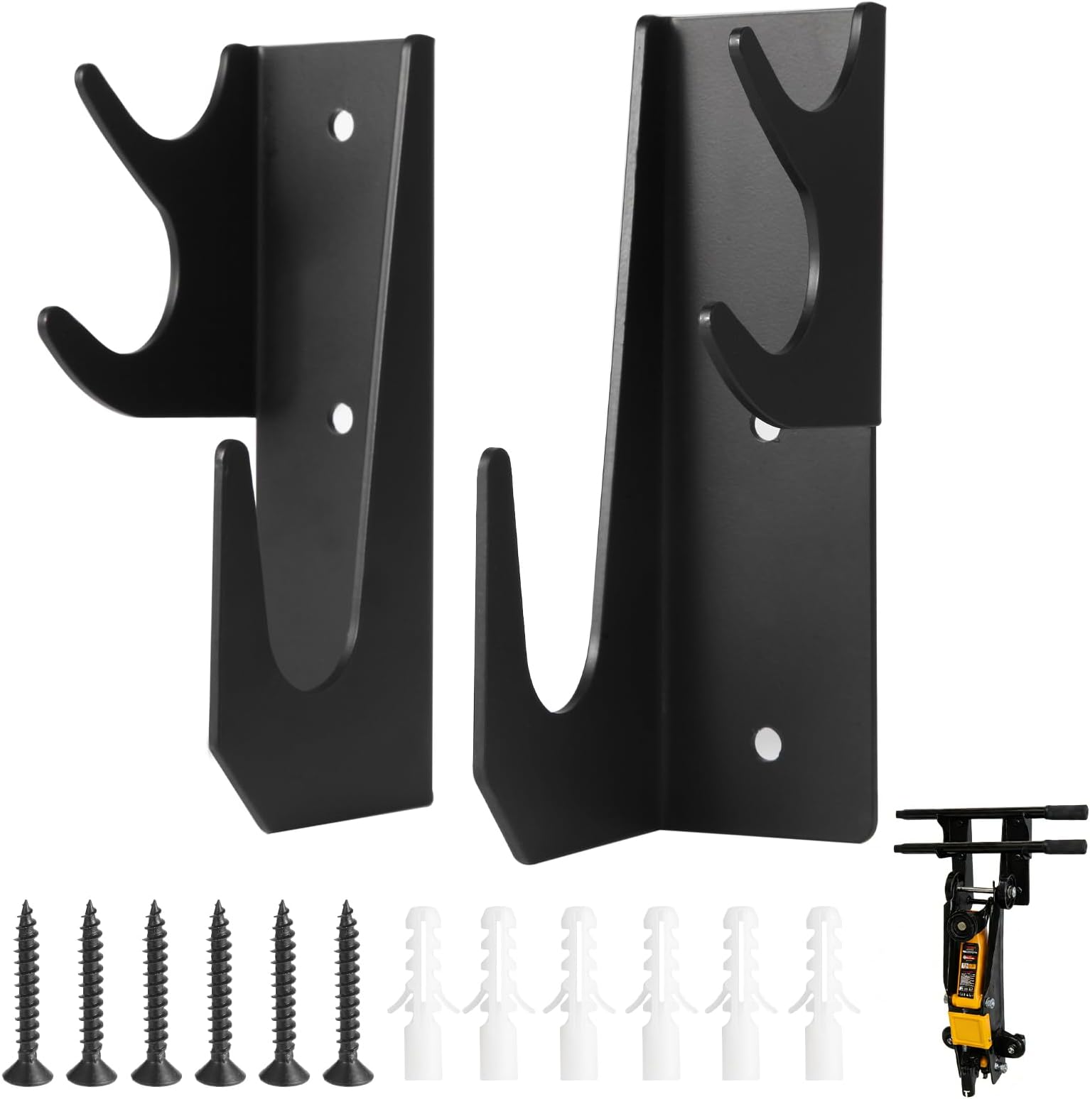Floor Jack Wall Mount Organizer Brackets,Garage Tool Hangers Jack Stands Holder,Hydraulic Trolley Jack Stand Accessories Black Electro-Plated, Two-Piece Handle Storage