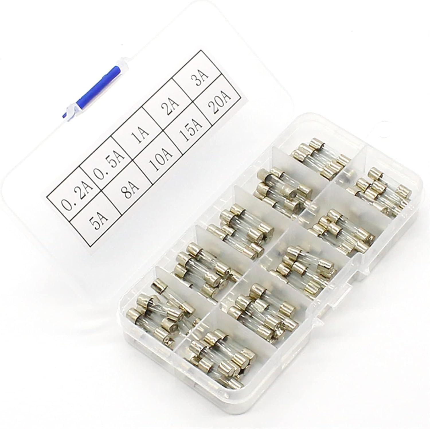 プロモーション!100個セット 5x20mm クイックブローガラスチューブヒューズ アソートキット、高速吹きガラスヒューズ