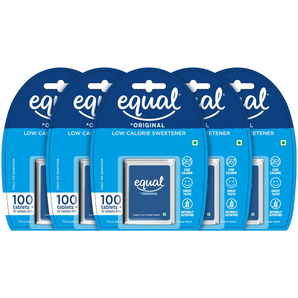 Equal Original Low Calorie Sweetener | Table Top Sugar Free Sweetener | Ideal for Diabetic Patients | Sugar Control | 110 Tablets | Pack of 5