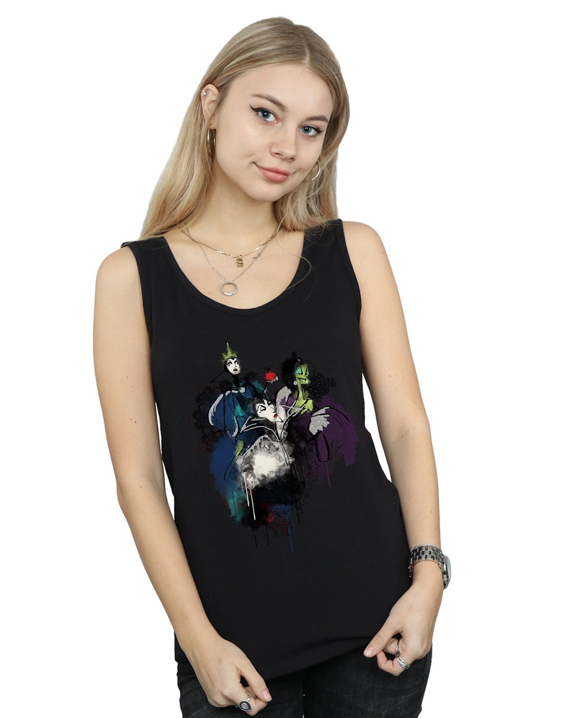 Absolute Cult Women's Black Disney Villains Sketch Vest Extra Large