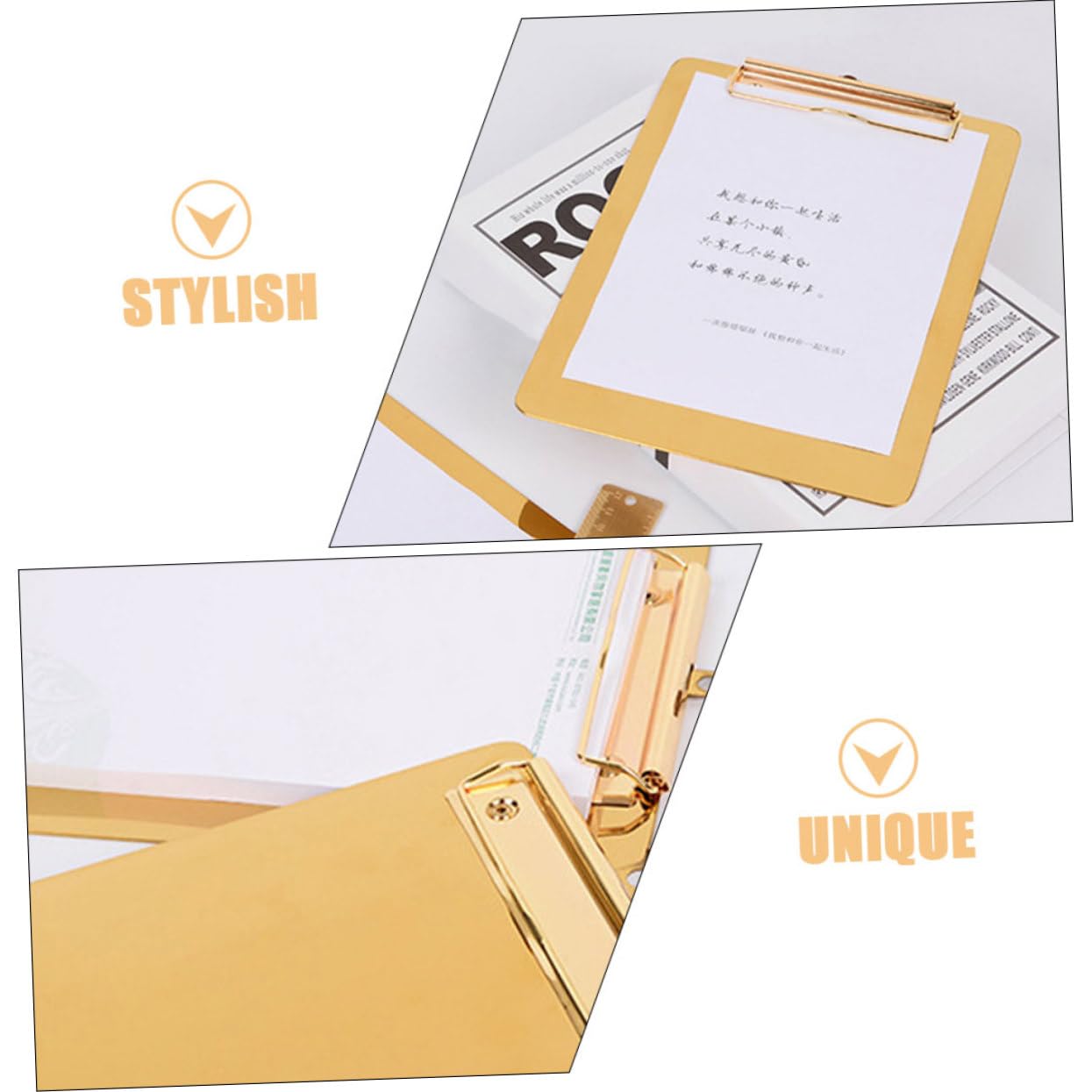 2 Stück A5 Klemmbrett aus Edelstahl mit Clips Tragbares und Sicheres Klemmbrett für Büro Elegante Goldene Aktenablage mit Verarbeitung