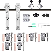 Vista 98 de TSMST Kit de herrajes para puerta corrediza de granero de 6 pies, riel de acero inoxidable de servicio pesado resistente con montaje superior