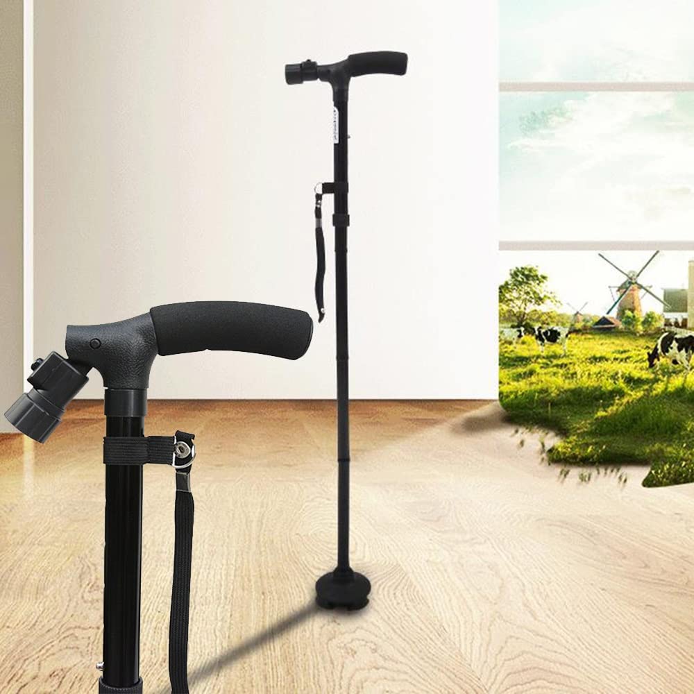Bastón Plegable con luz LED, bastón Ajustable, bastón Plegable telescópico, muletas Ligeras para Adultos