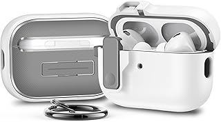 OwnestX AirPods Pro 2用ケース マット感 マグネット蓋ロック 擦り傷防止 LED可視 分離式 全面保護 衝撃吸収 耐衝撃 カラビナ付き－ホワイト