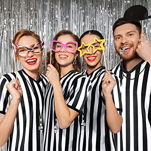 4 Pack Black White Stripe Referee Shirt With Whistle Official V-Neck Referee Costume Shirt Referee Shirt Men Football Referee Shirt Umpire Jersey Men Referee Costume For Basketball Soccer (Medium) #TOP5