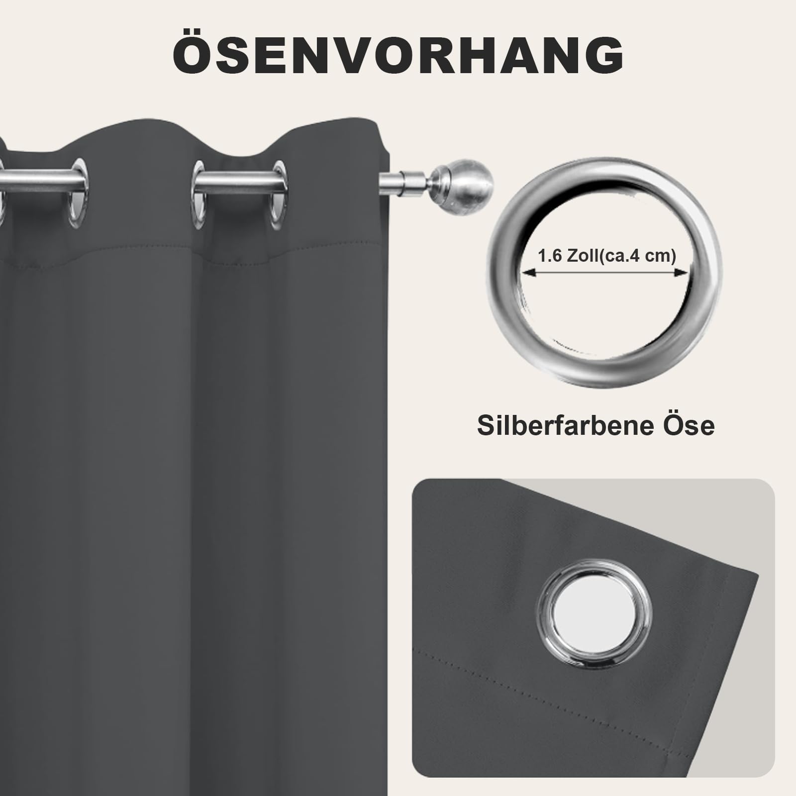 Verdunkelungsvorhang mit Ösen, 2er Set H 245 x B 140 cm, Vorhang Blickdicht, Thermovorhang Kälteschutz, Vorhänge Wohnzimmer, Vorhänge Schlafzimmer, Weich und Angenehm Anzufassen, Grau