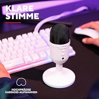 Trust Gaming GXT 236W Yami USB Streaming Mikrofon PC Podcast Twitch Discord ASMR YouTube 5, Kondensator Gaming Mikrofon Nierencharakteristik, Stummschaltung, RGB Beleuchtung - Weiß