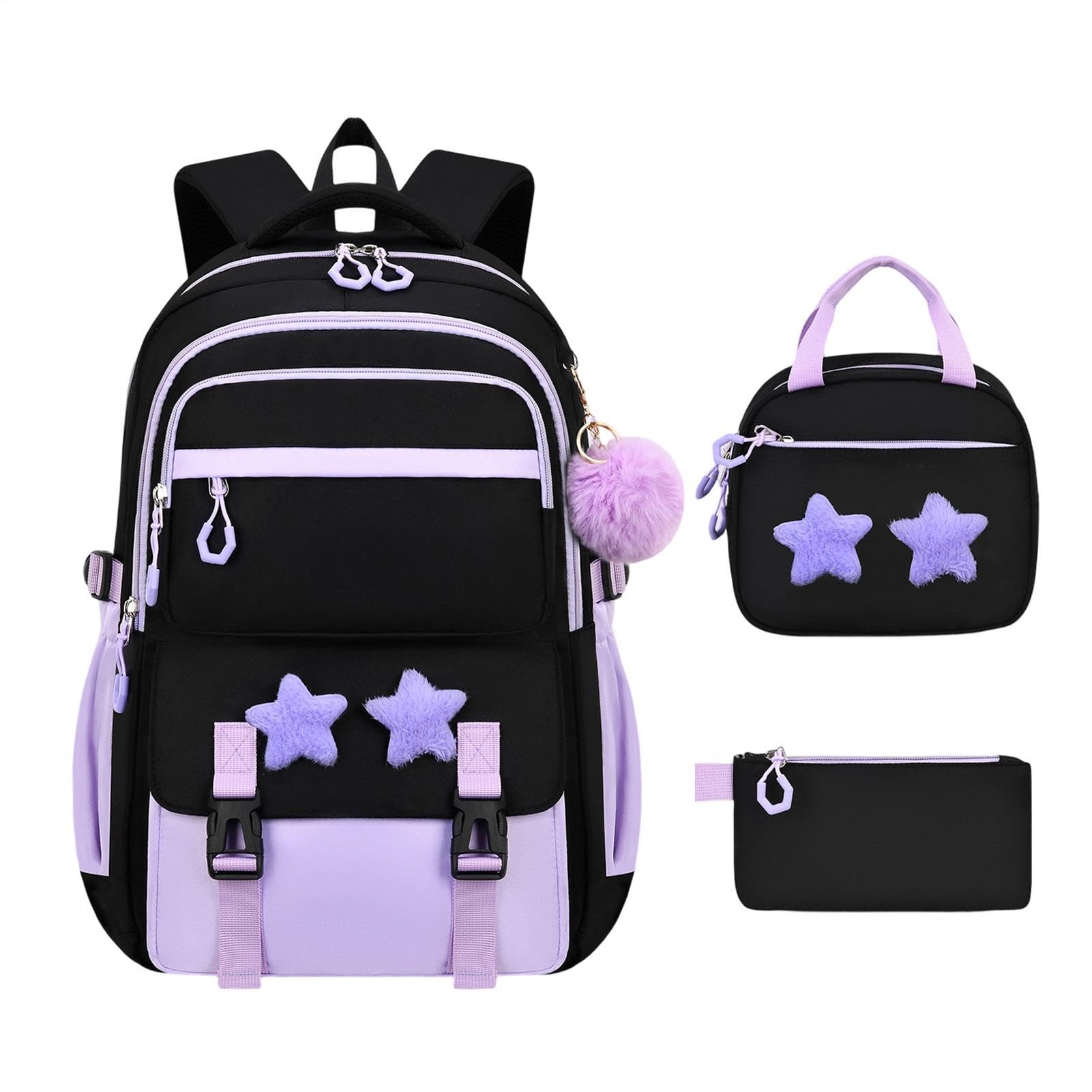 Plecak szkolny dla dzieci z torbą na lunch z piórnikiem w urocze gwiazdki 3 | Uczniowska torba podróżna Na Portfel Ubrania Do Szkoły Outdoor Podróże Dojazdy