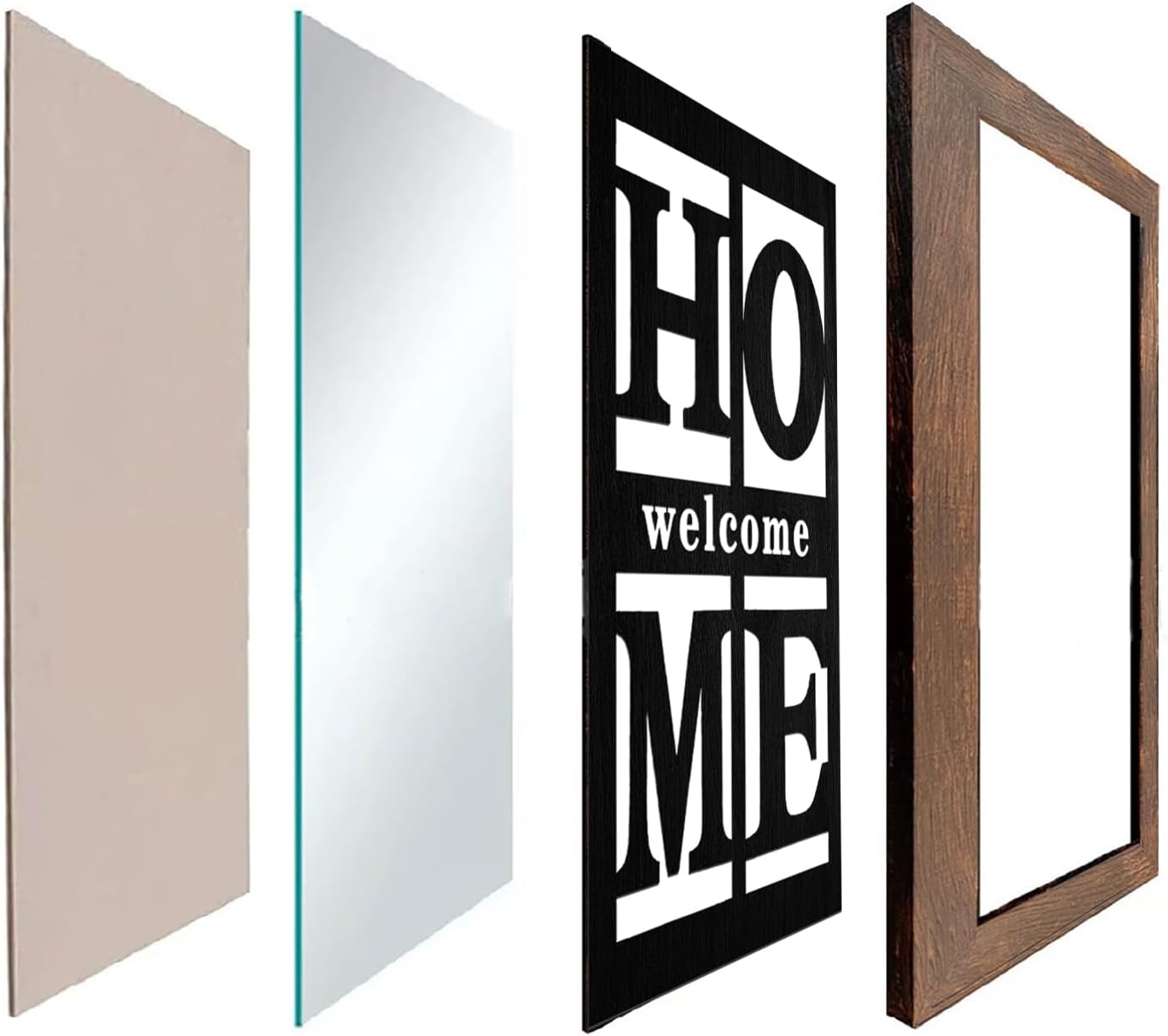 2 PCS Wooden Home Signs Wall Decor, Rustic Farmhouse Wall Mirror, Caramel Color Accent Mirror for Bedroom & Living Room (18" × 12")