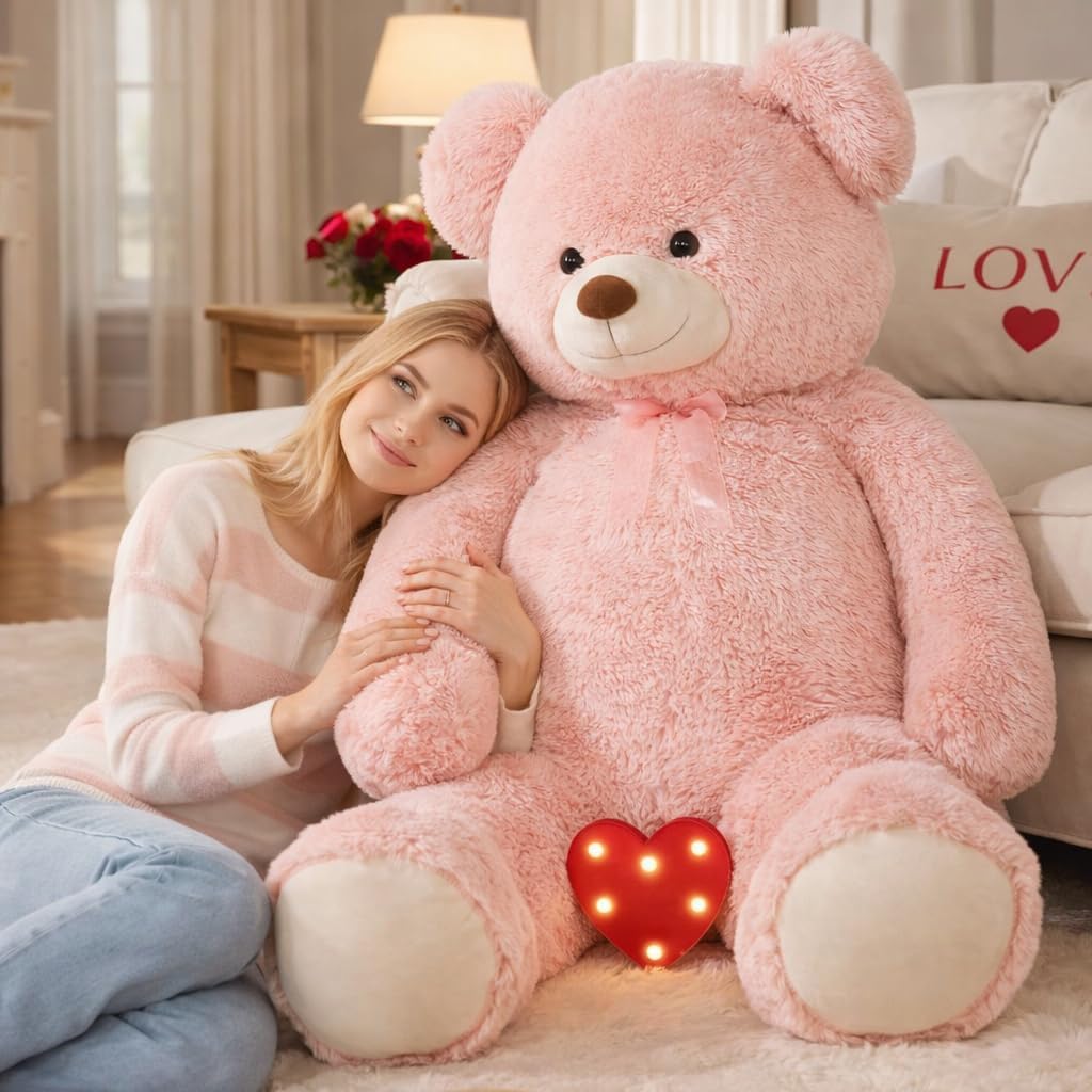 HollyHOME Giant Teddy Bear 5Ft Big Teddy Bear Stuffed Animal Birthday Valentines Day Plush for Kids and Girlfriend 60 inch Pink