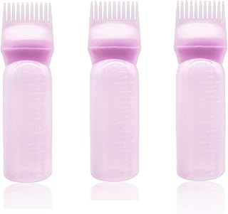QYCX Hair Dye Bottles-3 Pcs Root Comb Applicator Bottles, 6 Ounce Empty Brush Root Shampoo Bottles/Bottle Applicator Brush with Graduated Scale, Hairdressing Dry Cleaning Bottles for Hair Dye Perm Scalp Treament Hair Coloring Home Salon Supplies (Pink)