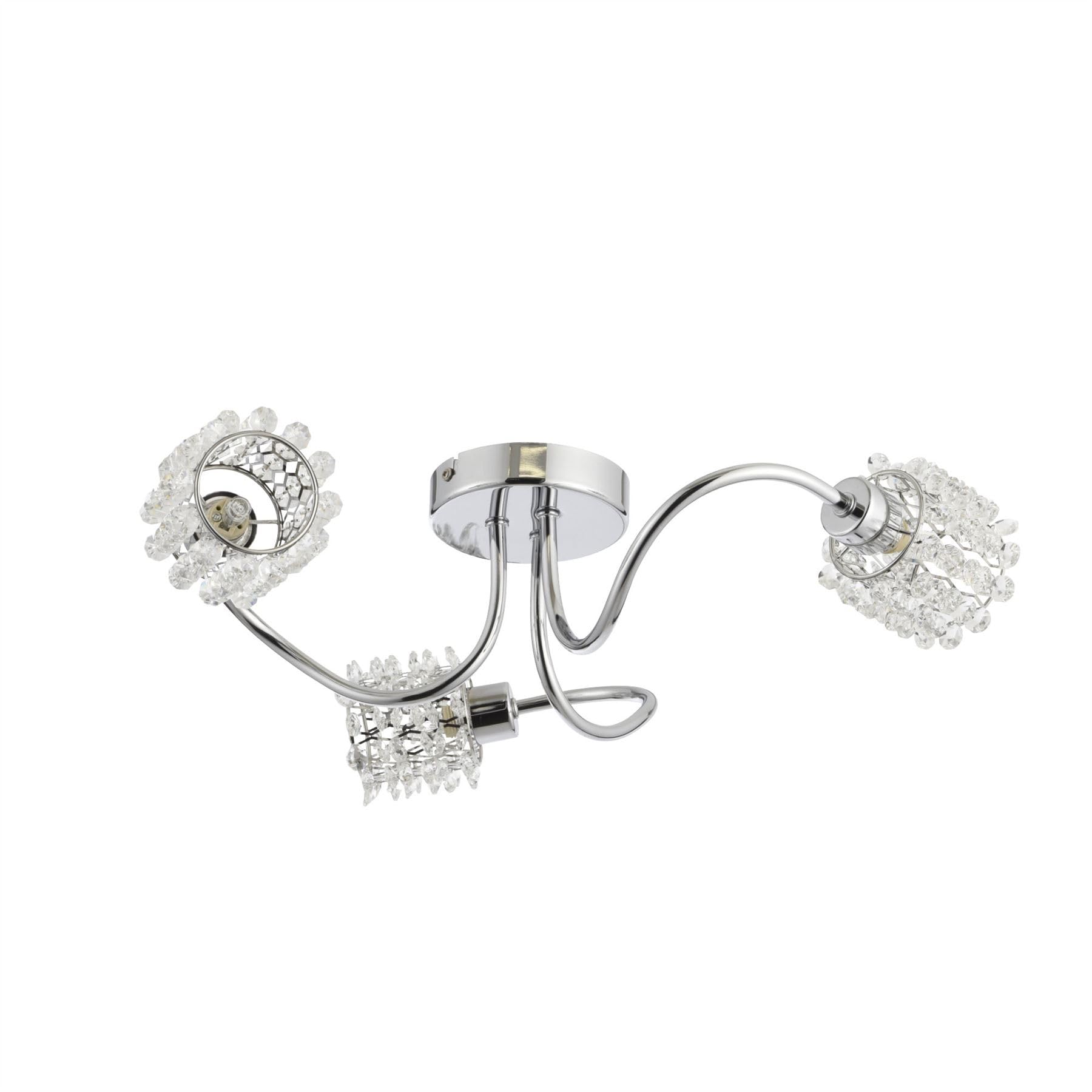 firstchoicelighting Modern 3 Arm Flush Ceiling Light Fitting Ideal for Low Ceiling, Polished Chrome with Jewelled Glass Shades, LED Compatible.