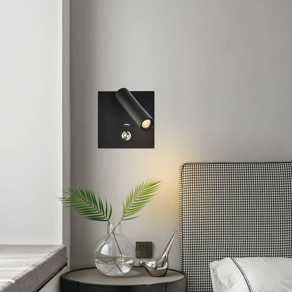 Lámpara de lectura de pared, luz de lectura para leer en la cama, aplique de pared LED de 3 W con interruptor y puerto de carga USB, luz cálida de 3000 K para leer, estudiar, junto a la cama, luces d