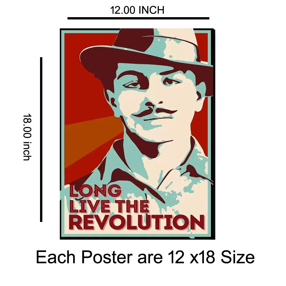 KARTMEN Craft Qila Bhagat Singh - Long Live The Revolution Small Bamboo Poster for Room/Home/Office Size 12 X 18 Inches | Multicolour