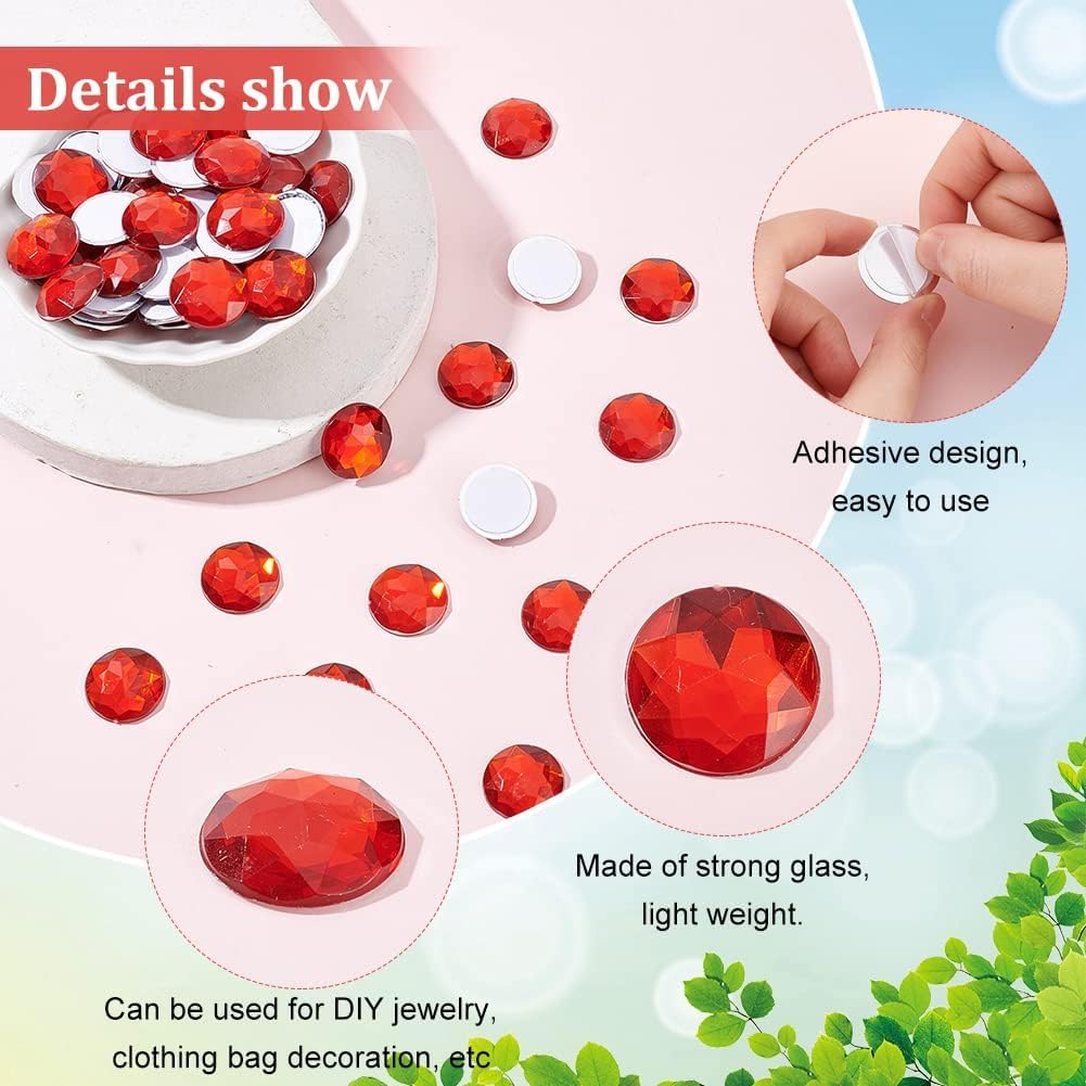 FINGERINSPIRE 50Pcs 25mm Flat Back Round Acrylic Rhinestone Red Self-Adhesive Round Jewels Large Plastic Gems Embelishments Stick On Jewels Crystal Circle Gems for Costume Making Cosplay Crafts - Image 4