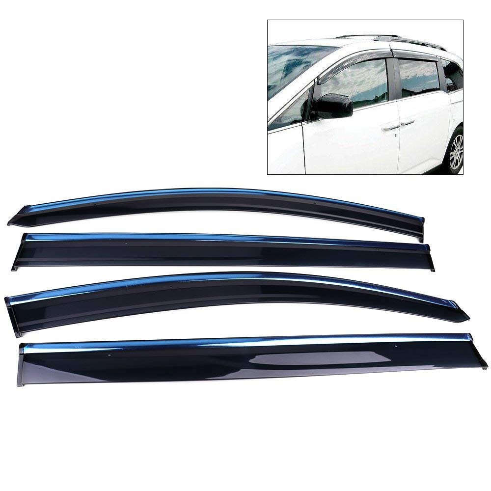 4-PC Chrome Window Visor / Rain Guard For 2011-2017 Honda Odyssey - PC Injection, No-Drill, Silver Trim