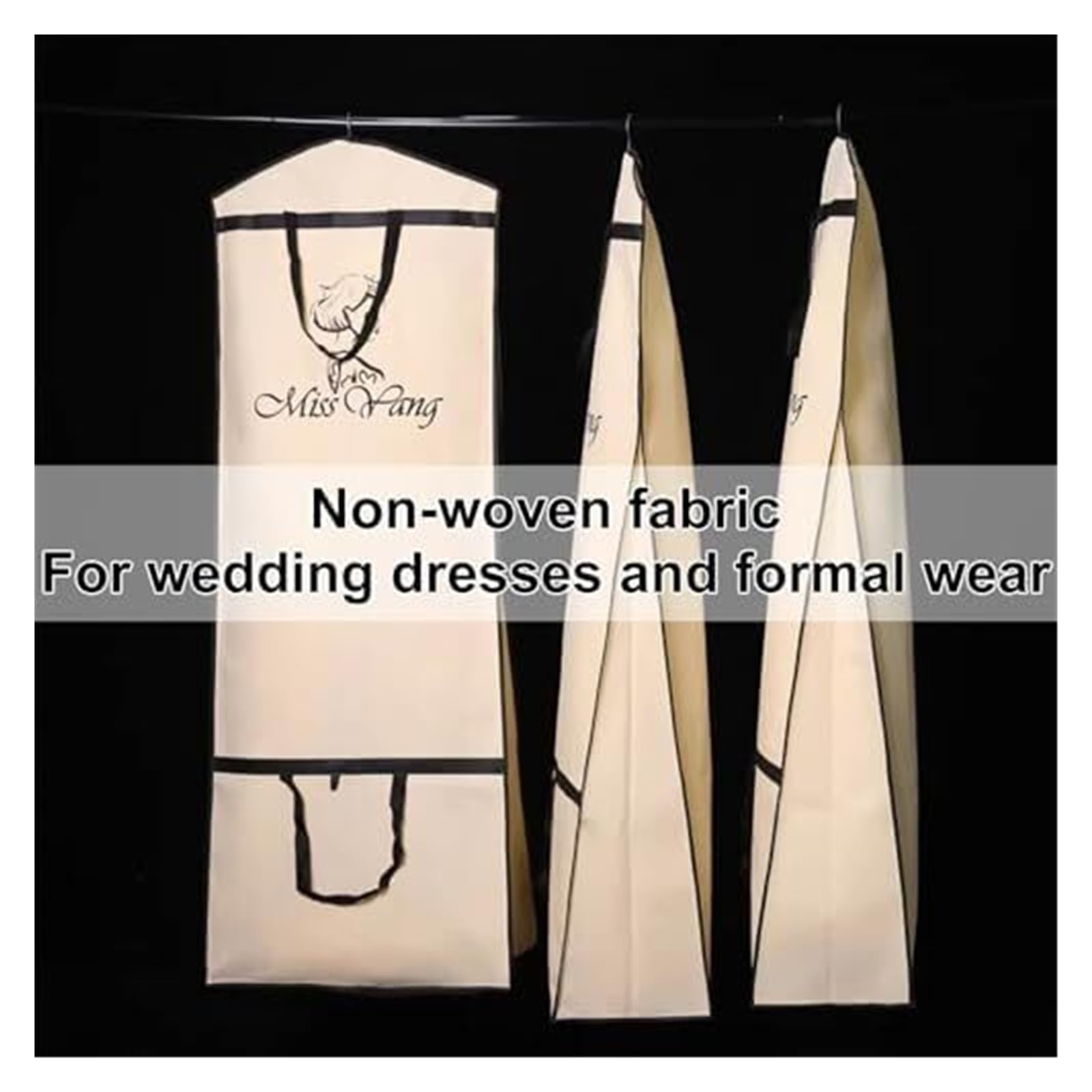 Pokrowce na ubrania, pokrowce na ubrania, torby na suknie ślubne - opakowanie 2 pokrowców na długie sukienki z włókniny (beżowy, 60x30x160cm/24x12x63in)